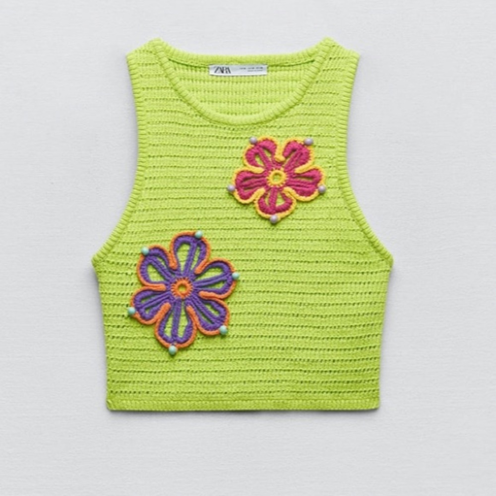 Lime green and floral Zara top